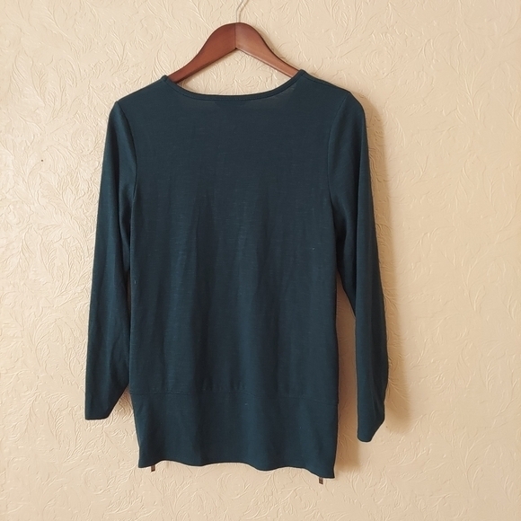 Apt. 9 forest green sweater v-neck w side zipper detail and ruched sleeves Small - Picture 6 of 9